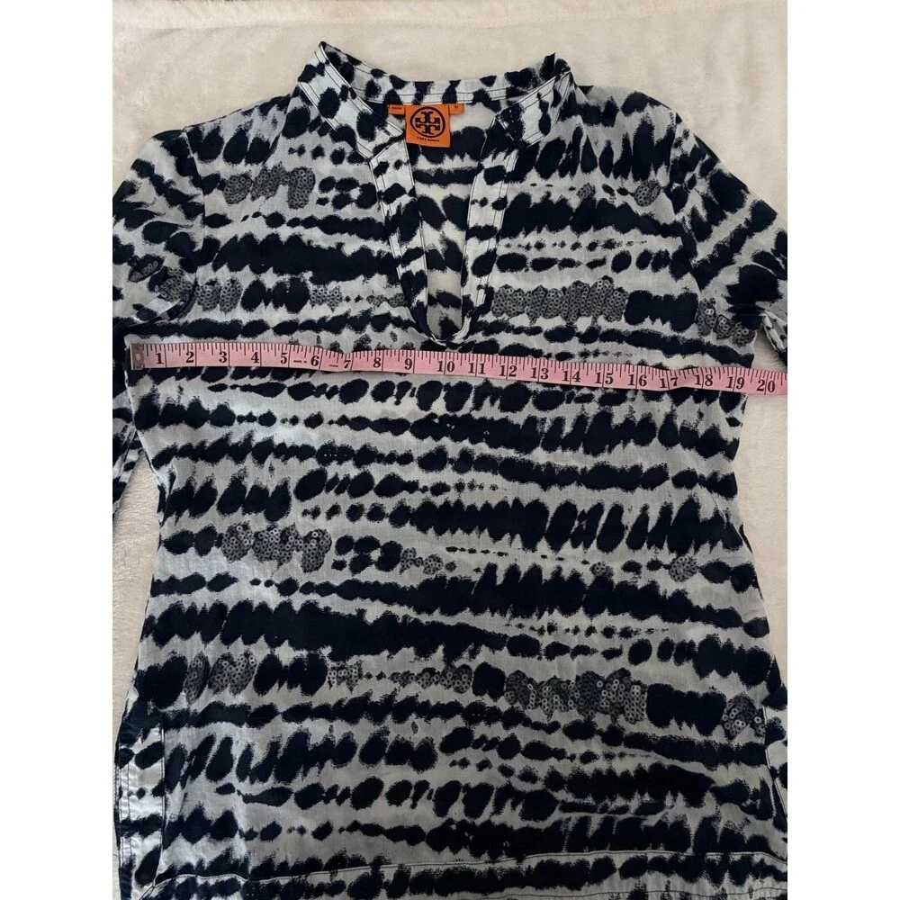Tory Burch Sequin Embellished Tie Dye Ikat Tunic Blouse Cotton Womens Size 10 D